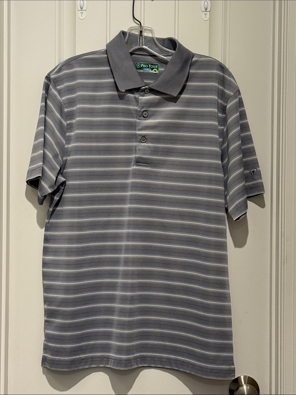 Men's Gray Striped Performance Polo